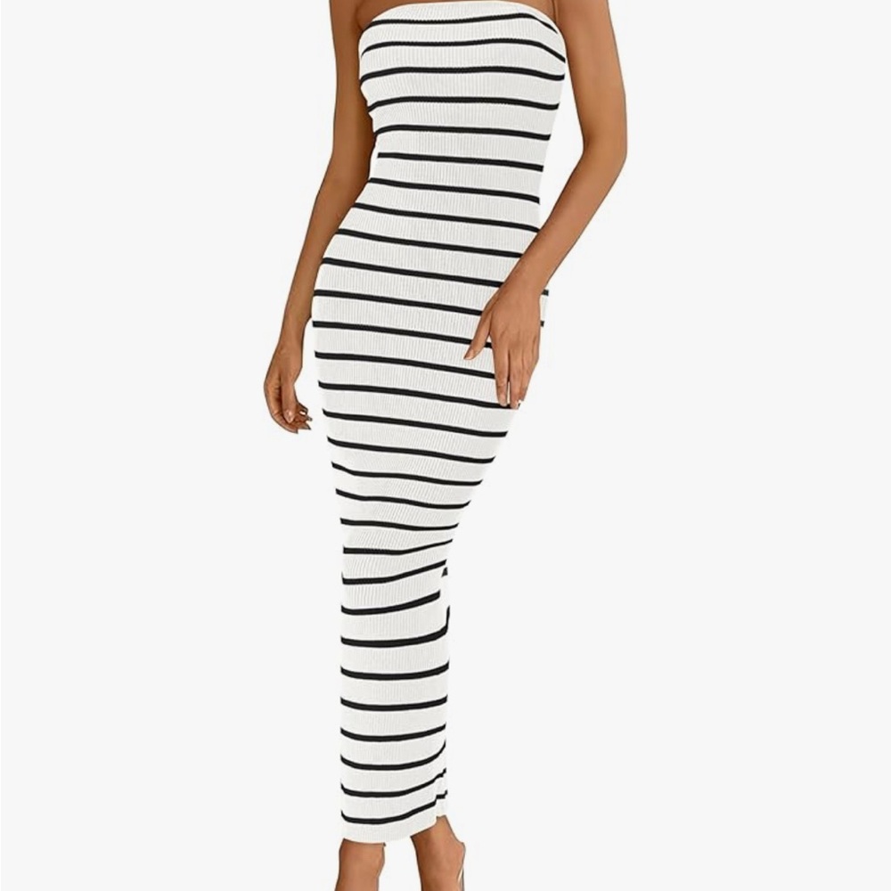 Elegant Brown and White Striped Dress